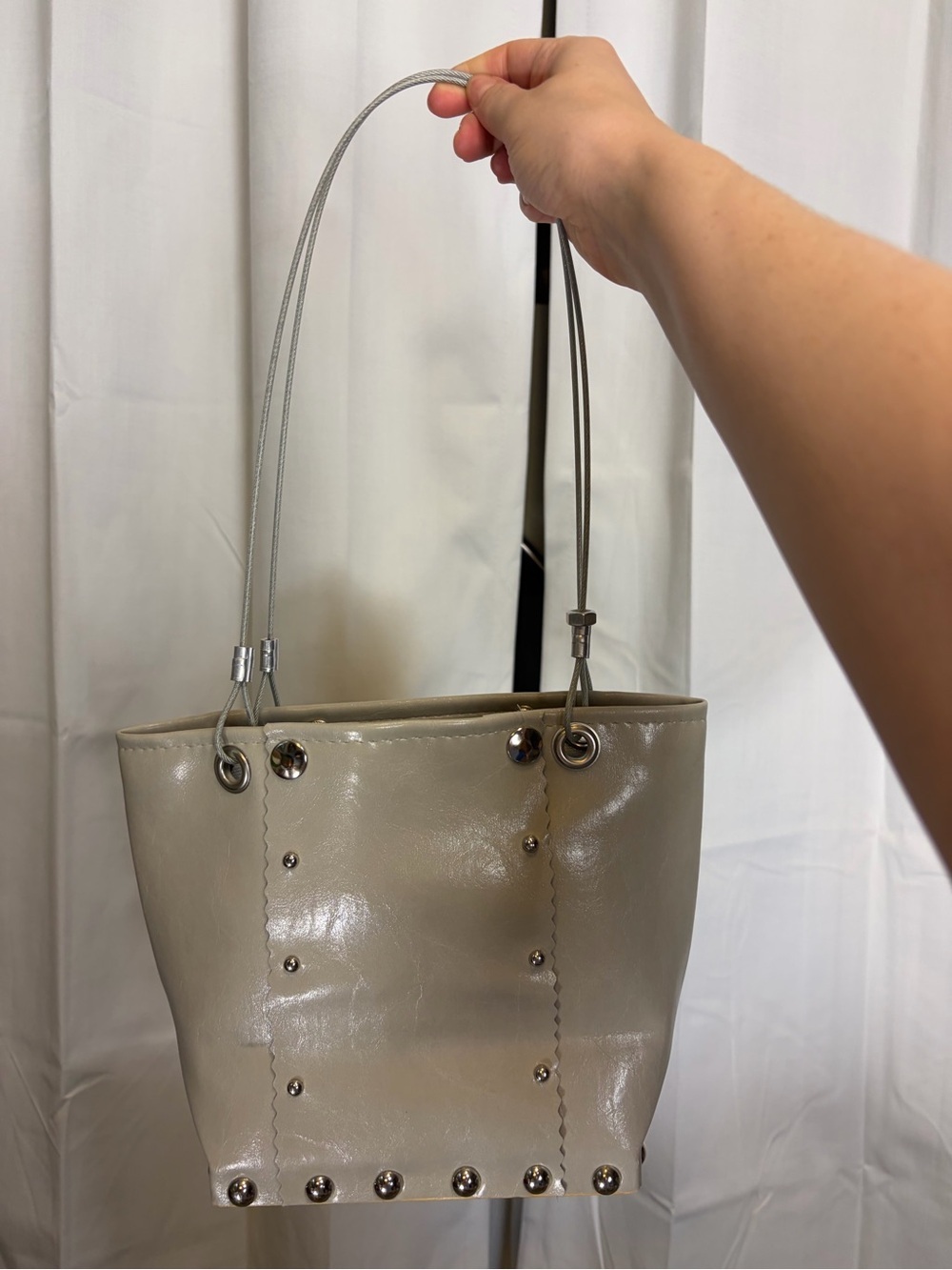 HARDWARE BY RENEE - GREY Leather & Silver Hardware SMALL RUNWAY BAG. Retail $72